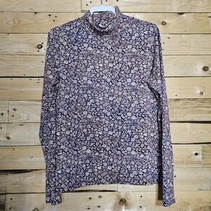Peruvian Connection Top Large Women's Floral Pima Cotton Turtleneck Fall Colors